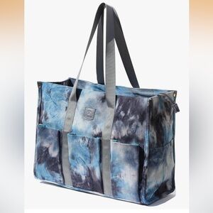 Corduroy Stylish Blue Tie-Dye Zipper Top Waterproof Sturdy Tote Bag